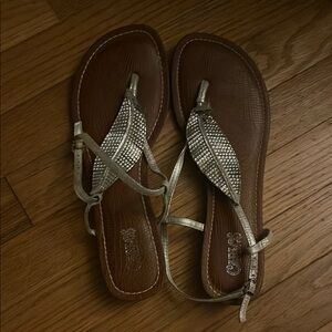 Carlos by Carlos Santana Silver and Brown Sandals with Rhinestone Straps